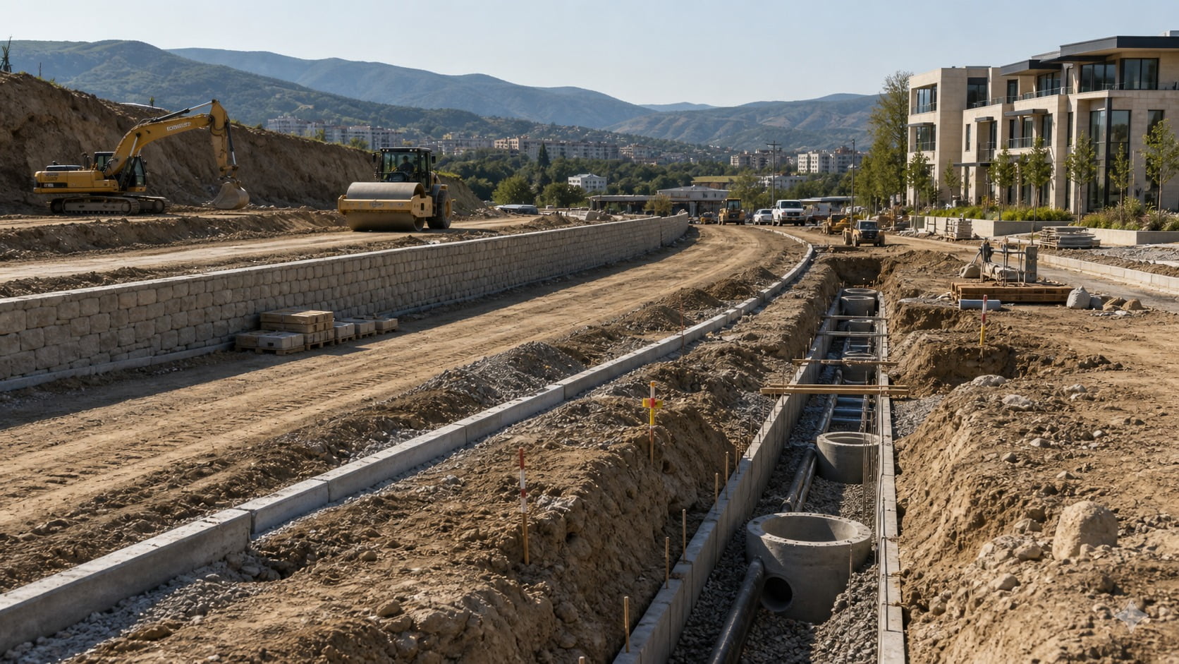 Civil works, utilities, roads, and infrastructure form the first layer of construction value.
