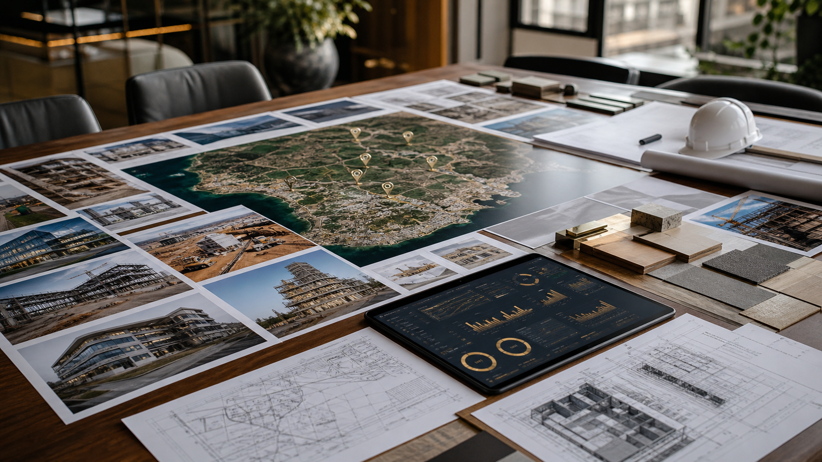 Aurevon projects portfolio map with site planning, procurement, construction, hospitality, and operating documents.